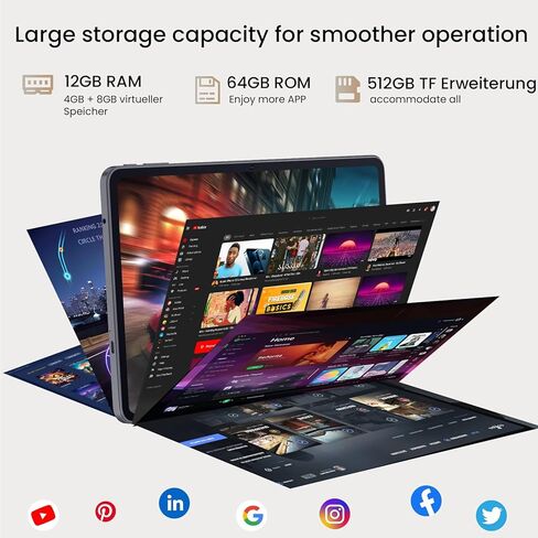 Android 15 Tablet,10 inch Tablets, Octa Core CPU, 12GB+64GB+512GB Expansion, Wi-Fi6, 6000mAh Battery Tablet PC, Dual Camera, 1280x800 Display Screen, Widevine L1 Google Kids Space in Saudi Arabia