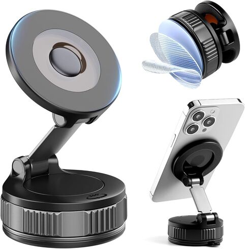 Magnetic Phone Holder for Car with NanoGel Vacuum Suction Cup, 360° Adjustable Car Mount for iPhone Magsafe, Phone Holders for Your Car with Metal Ring for Android, Car Phone Holder for Truck/Gym in Saudi Arabia