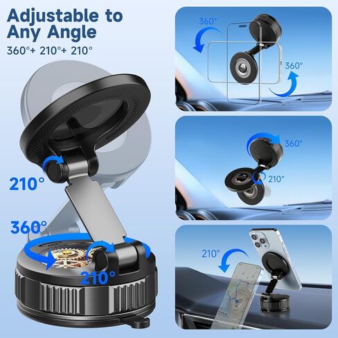 Magnetic Phone Holder for Car with NanoGel Vacuum Suction Cup, 360° Adjustable Car Mount for iPhone Magsafe, Phone Holders for Your Car with Metal Ring for Android, Car Phone Holder for Truck/Gym in Saudi Arabia