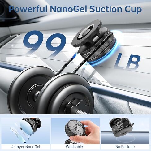 Magnetic Phone Holder for Car with NanoGel Vacuum Suction Cup, 360° Adjustable Car Mount for iPhone Magsafe, Phone Holders for Your Car with Metal Ring for Android, Car Phone Holder for Truck/Gym in Saudi Arabia