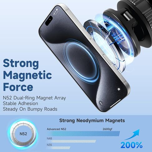 Magnetic Phone Holder for Car with NanoGel Vacuum Suction Cup, 360° Adjustable Car Mount for iPhone Magsafe, Phone Holders for Your Car with Metal Ring for Android, Car Phone Holder for Truck/Gym in Saudi Arabia