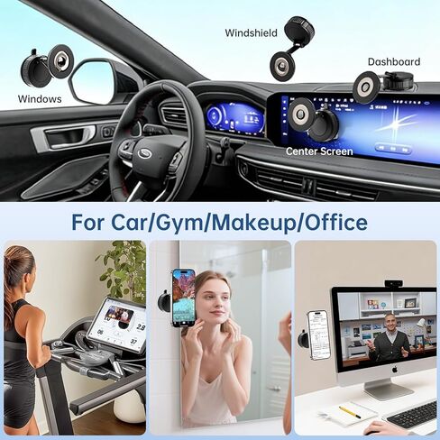 Magnetic Phone Holder for Car with NanoGel Vacuum Suction Cup, 360° Adjustable Car Mount for iPhone Magsafe, Phone Holders for Your Car with Metal Ring for Android, Car Phone Holder for Truck/Gym in Saudi Arabia