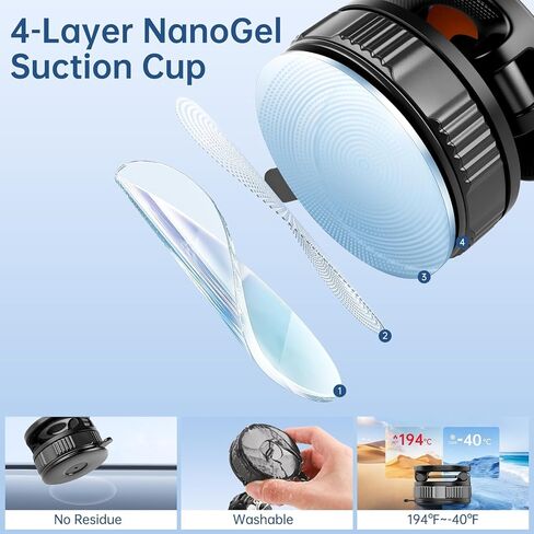 Magnetic Phone Holder for Car with NanoGel Vacuum Suction Cup, 360° Adjustable Car Mount for iPhone Magsafe, Phone Holders for Your Car with Metal Ring for Android, Car Phone Holder for Truck/Gym in Saudi Arabia