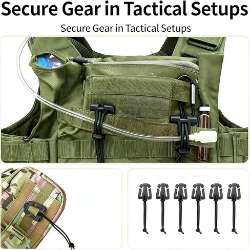 12Pcs Web Dominator Molle Strap Keepers – Elastic String Tactical Clips with Hose Clip, for Hydration Hose Management & Webbing Straps, Ideal for Outdoor Gear, Pouches & Tactical Equipment in Saudi Arabia