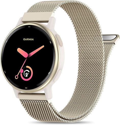 20 مم مغناطيسي معدني متوافق مع سوار ساعة Garmin Vivoactive 5/موسيقى Vivoactive 6/3/3، حزام شبكي من الفولاذ المقاوم للصدأ سريع الفك لـ Venu Sq 2 & Forerunner 55/165/245/645/570-42 مم in Kuwait