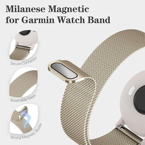 20 مم مغناطيسي معدني متوافق مع سوار ساعة Garmin Vivoactive 5/موسيقى Vivoactive 6/3/3، حزام شبكي من الفولاذ المقاوم للصدأ سريع الفك لـ Venu Sq 2 & Forerunner 55/165/245/645/570-42 مم in Kuwait