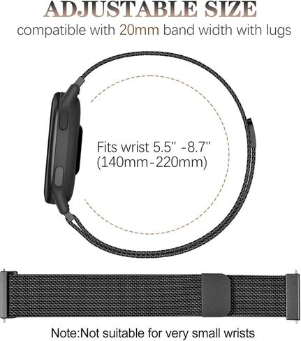 20 مم مغناطيسي معدني متوافق مع سوار ساعة Garmin Vivoactive 5/موسيقى Vivoactive 6/3/3، حزام شبكي من الفولاذ المقاوم للصدأ سريع الفك لـ Venu Sq 2 & Forerunner 55/165/245/645/570-42 مم in Kuwait