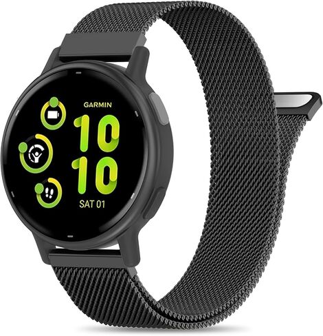 20 مم مغناطيسي معدني متوافق مع سوار ساعة Garmin Vivoactive 5/موسيقى Vivoactive 6/3/3، حزام شبكي من الفولاذ المقاوم للصدأ سريع الفك لـ Venu Sq 2 & Forerunner 55/165/245/645/570-42 مم in Kuwait