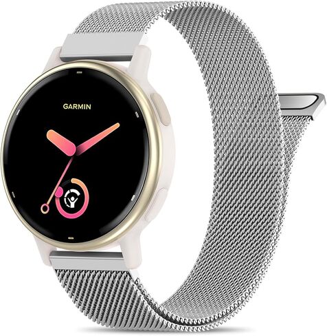 20 مم مغناطيسي معدني متوافق مع سوار ساعة Garmin Vivoactive 5/موسيقى Vivoactive 6/3/3، حزام شبكي من الفولاذ المقاوم للصدأ سريع الفك لـ Venu Sq 2 & Forerunner 55/165/245/645/570-42 مم in Kuwait