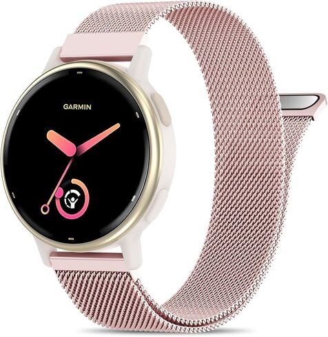 20 مم مغناطيسي معدني متوافق مع سوار ساعة Garmin Vivoactive 5/موسيقى Vivoactive 6/3/3، حزام شبكي من الفولاذ المقاوم للصدأ سريع الفك لـ Venu Sq 2 & Forerunner 55/165/245/645/570-42 مم in Kuwait