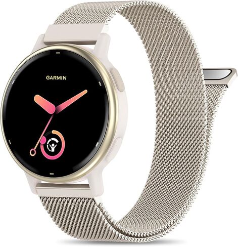 20 مم مغناطيسي معدني متوافق مع سوار ساعة Garmin Vivoactive 5/موسيقى Vivoactive 6/3/3، حزام شبكي من الفولاذ المقاوم للصدأ سريع الفك لـ Venu Sq 2 & Forerunner 55/165/245/645/570-42 مم in Kuwait