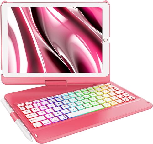 حافظة GGH iPad 10.2 مع لوحة مفاتيح لجهاز iPad 9th 2021/8th 2020/7th 2019/Air 3/Pro 10.5 بوصة، 10 ألوان بإضاءة خلفية بلوتوث iPad 9th Keyboard، حافظة iPad الجيل التاسع قابلة للدوران 360 درجة مع حامل أقلام (أزرق) in Kuwait