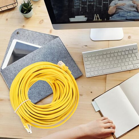 BESPORTBLE Cat 5e Ethernet Cable 20m High-Speed LAN Patch Cord with Rj45 Connector for Home Laptop Networking Yellow Cord for Computer Router in Kuwait