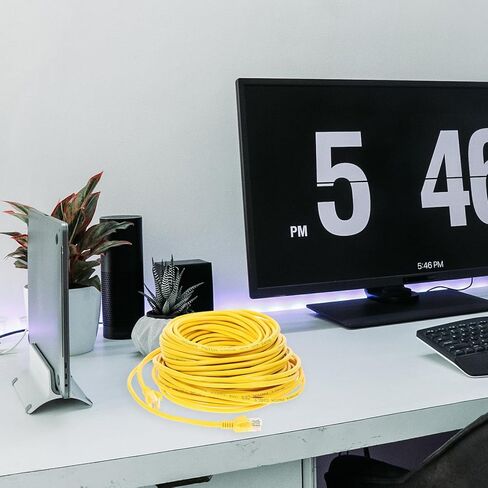 BESPORTBLE Cat 5e Ethernet Cable 20m High-Speed LAN Patch Cord with Rj45 Connector for Home Laptop Networking Yellow Cord for Computer Router in Kuwait