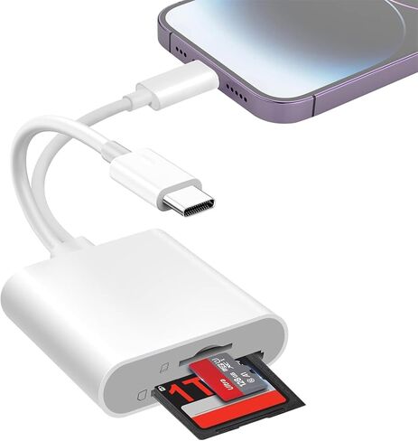 SD Card Reader for iPhone Camera Adapter with Dual Interface Memory Card Reader for iPhone/MacBook/USBC Laptop for SD/TF, Plug & Play, Camera Accessories in Saudi Arabia