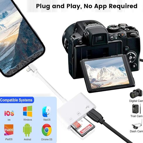 [معتمد من Apple MFi] قارئ بطاقة SD لجهاز iPhone iPad، محول بطاقة USB 3.0 نوع C SD/TF مع موصلات Lightning وUSB C المزدوجة التوصيل والتشغيل SD MicroSD USB-A 3 فتحات كاميرا ذاكرة Trail in Kuwait