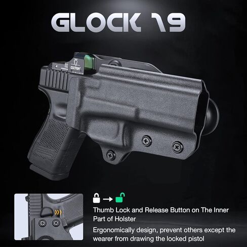 WARRIORLAND G19 Duty Holster Level II Thumb Release Optics Cut متوافق مع Glock 17/19/19X/44/45 Gen 3 4 5 & G23/32 Gen 3-4، حزام الخصر الخارجي، Adj. الاحتفاظ ومجداف واجب 360 درجة، اليد اليمنى in Saudi Arabia