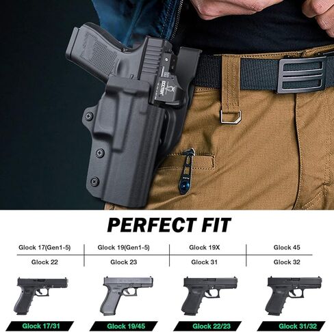 WARRIORLAND G19 Duty Holster Level II Thumb Release Optics Cut متوافق مع Glock 17/19/19X/44/45 Gen 3 4 5 & G23/32 Gen 3-4، حزام الخصر الخارجي، Adj. الاحتفاظ ومجداف واجب 360 درجة، اليد اليمنى in Saudi Arabia
