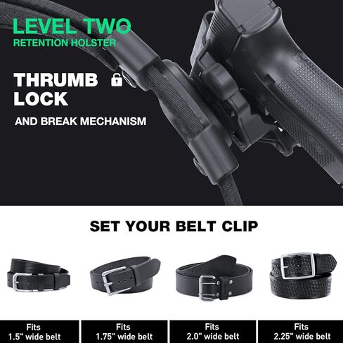 WARRIORLAND G19 Duty Holster Level II Thumb Release Optics Cut متوافق مع Glock 17/19/19X/44/45 Gen 3 4 5 & G23/32 Gen 3-4، حزام الخصر الخارجي، Adj. الاحتفاظ ومجداف واجب 360 درجة، اليد اليمنى in Saudi Arabia