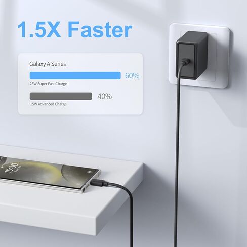 25W USB C Super Fast Charging Adapter for Samsung Galaxy A16/A15/A14/A13/A9/A71/A54/A53/A42/A32/A31/S25 Ultra/S24+/S23/W25/Z Flod6, PD Port Wall Charger Block with 6.6ft Type C Phone Cable in Saudi Arabia