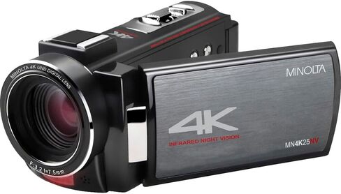 كاميرا فيديو Minolta MN4K25NV 4K Ultra HD 30 ميجا بيكسل للرؤية الرقمية الليلية (أسود) حزمة مع بطاقة ذاكرة 128 جيجابايت + حامل ثلاثي للكاميرا + ضوء LED (متجدد) in Saudi Arabia