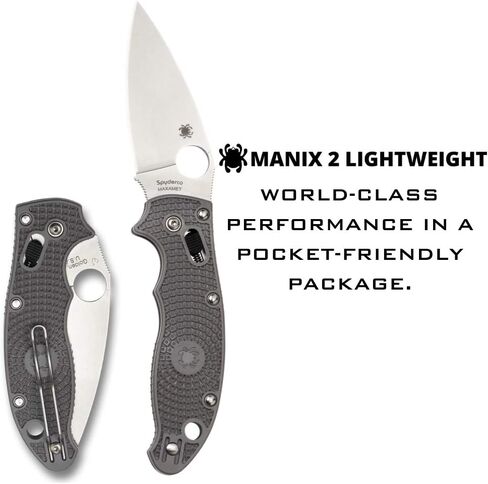 سكين Spyderco Manix 2 خفيف الوزن قابل للطي - مقبض FRN رمادي، حافة عادية، طحن مسطح بالكامل، شفرة فولاذية Maxamet دقيقة الذوبان ومحمل كروي - C101PGY2 in Saudi Arabia