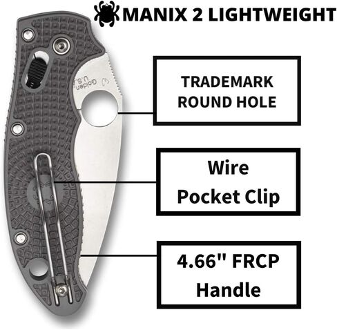 سكين Spyderco Manix 2 خفيف الوزن قابل للطي - مقبض FRN رمادي، حافة عادية، طحن مسطح بالكامل، شفرة فولاذية Maxamet دقيقة الذوبان ومحمل كروي - C101PGY2 in Saudi Arabia