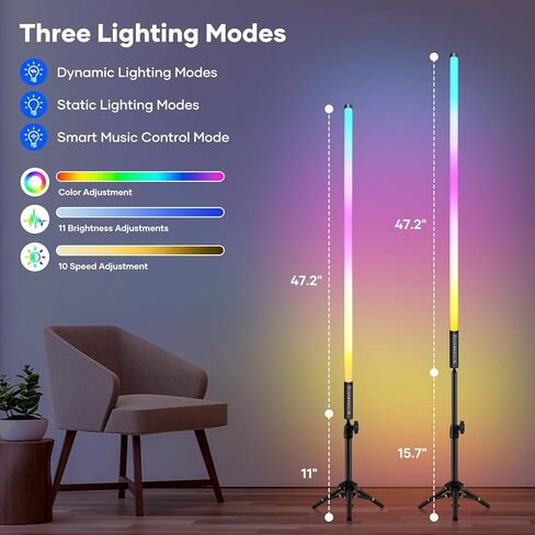 4 Pack LED Tube Light, 4ft RGB Light Tube with Stand, Handheld DJ Stage Lights Bar for Party, 500 Effects, Music Sync/Dynamic/Static Modes, 5000mAh Rechargeable Battery in Saudi Arabia