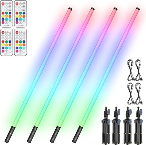 4 Pack LED Tube Light, 4ft RGB Light Tube with Stand, Handheld DJ Stage Lights Bar for Party, 500 Effects, Music Sync/Dynamic/Static Modes, 5000mAh Rechargeable Battery in Saudi Arabia
