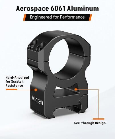 حلقات نطاق MidTen مقاس 1 بوصة - حوامل نطاق لقضبان Picatinny مقاس 20 مم - حلقات نطاق البندقية مع عزم دوران مخفي - قطعتان in Kuwait