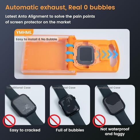 YMHML 3 Pack for Apple Watch Series 9 Screen Protector 45mm [Zero Bubble], Upgrade 3D Full Coverage HD Clear Waterproof Film with [Auot Install Cabin] for Apple Watch Series 9/8/7 Accessories in Saudi Arabia