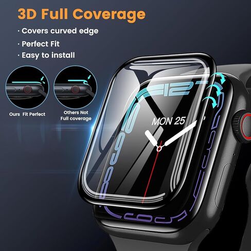 YMHML 3 Pack for Apple Watch Series 9 Screen Protector 45mm [Zero Bubble], Upgrade 3D Full Coverage HD Clear Waterproof Film with [Auot Install Cabin] for Apple Watch Series 9/8/7 Accessories in Saudi Arabia