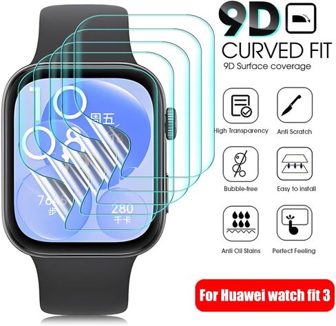 5PCS Soft TPU Film Protective Films for Huawei Fit 3 Smartwatch Screen Protectors Anti-scratch HD Clear Watch Film,Hydrogel in Saudi Arabia