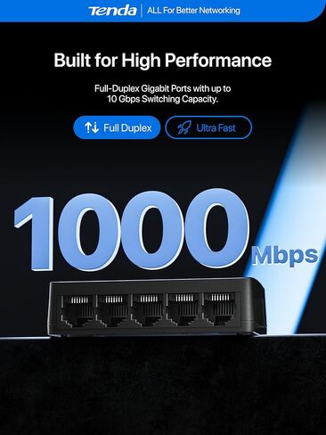 Tenda SG105 LAN Switch 5 Port Gigabit Switch Mini Netzwerk Switch، LAN Hub، LAN Verteiler (محول إيثرنت للتوصيل والتشغيل، Lüfterlos، غير مُدار، Schwarz) in Kuwait