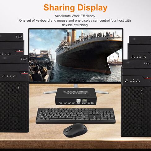 محول Diyeeni 4x1 HDMI KVM، محول KVM 4K@60 هرتز مع 4 منافذ USB، لطابعة محركات الأقراص الصلبة ولوحة المفاتيح والماوس وشاشة مشاركة الكمبيوتر، يدعم EDID، مع 4 كابلات USB in Saudi Arabia