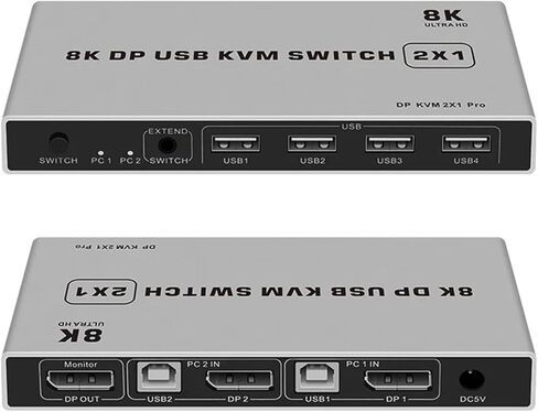 Displayport KVM Switch 2x1 4K 60Hz 8K DP USB 2 in 1 Out for PC Share Mouse Keyboad Monitor with Desktop Controller(8K Version) in Saudi Arabia