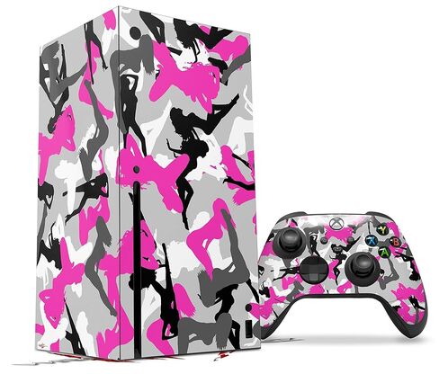ملصق من الفينيل من WraptorSkinz متوافق مع وحدة التحكم ووحدة التحكم XBOX Series X - صورة ظلية مثيرة للفتيات مموهة باللون الوردي الفوشيا (وحدة التحكم في الألعاب غير متضمنة) in Saudi Arabia