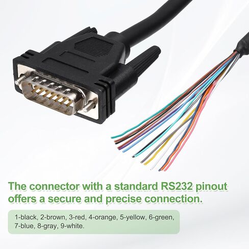 PATIKIL 4.9 قدم 26AWG DB15 موصل ذكر إلى نهاية السلك العاري RS232 15 دبوس كابل تمديد تسلسلي مزدوج محمية موصل ذكر مطلي بالذهب، أسود in Kuwait