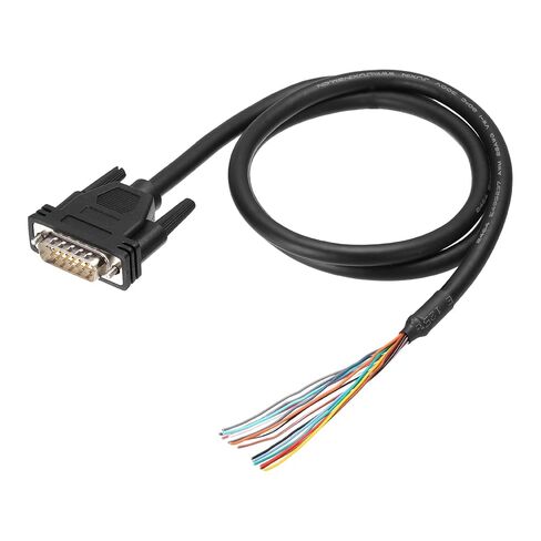 PATIKIL 4.9 قدم 26AWG DB15 موصل ذكر إلى نهاية السلك العاري RS232 15 دبوس كابل تمديد تسلسلي مزدوج محمية موصل ذكر مطلي بالذهب، أسود in Kuwait