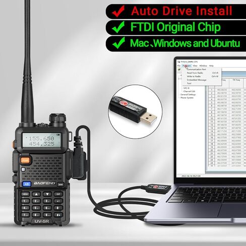 BAOFENG UV-5R FTDI USB Programming Cable for Ham Radio UV5R BF-F8HP 5RM UV-5G Plus K5PLUS DM32 UV32 AR-152 GM-15PRO GM21 UV-21R UV-17R GM-5RH,Support Windows,Mac,Ubuntu OS in Saudi Arabia