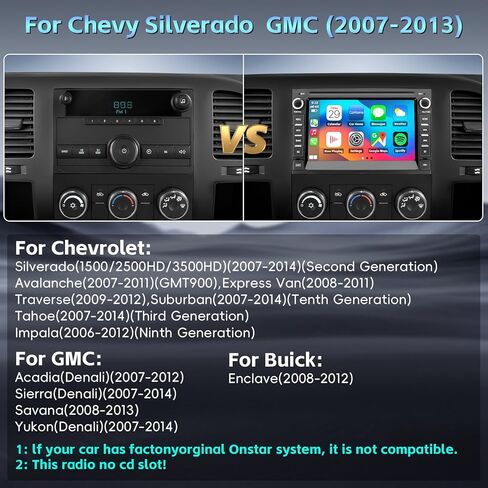 Car Stereo Radio for Chevy Silverado 2007-2013 Tahoe GMC Sierra Yukon Radio Android 13 Carplay Android Auto Bluetooth GPS Navigation Touch Screen Head Unit with Backup Camera in Saudi Arabia