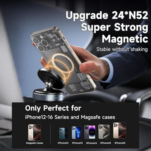 2025 Upgraded Vacuum Magnetic Phone Holder for Car and Gym, 360° Rotatable Mount for iPhone 16e 16 Pro Max 15 14 13 12 & Android, Perfect for Smooth Surfaces, Makeup, Shower in Saudi Arabia