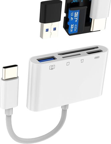 قارئ بطاقة SD TF USB C (4in1) محول OTG 3.0 لهاتف iPhone 16 15 قارئ بطاقة Micro SD لجهاز iPad نوع C كابل شاحن MacBook لأجهزة Apple متوافق مع كاميرا ذاكرة الكمبيوتر اللوحي Samsung S25 Android in Saudi Arabia