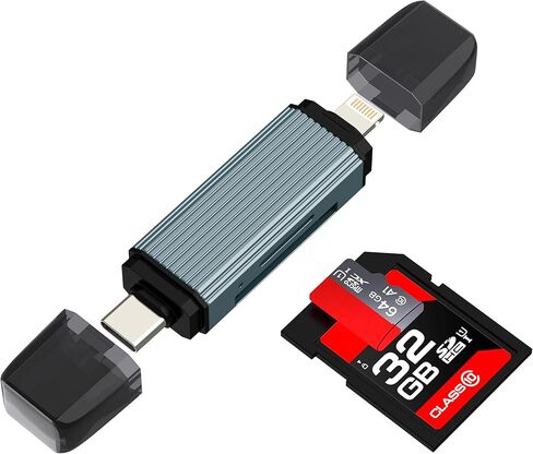 USB C Lightning إلى قارئ بطاقات SD (2 في 1) لهاتف iPhone 17 16 15 Pro Max كاميرا رقمية محول ذاكرة Micro SD لمنفذ Apple Converter TF لأجهزة Ipad متوافق مع قابس محرك فلاش صور Samsung in Saudi Arabia