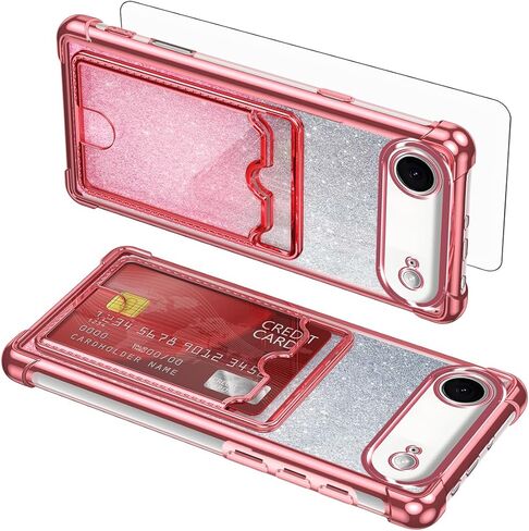 حافظة هاتف Asuwish لهاتف iPhone 17 Air 6.6 بوصة مع واقي شاشة من الزجاج المقسى وملحقات حامل بطاقات صلبة هجينة شديدة التحمل مقاومة للصدمات i Phone17 i17 17Air للنساء والرجال باللون الوردي الذهبي in Kuwait
