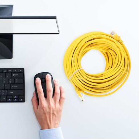 كابل شبكة Uonlytech Cat 5e بطول 20 متر سلك توصيل إيثرنت عالي السرعة لجهاز التوجيه المنزلي والكمبيوتر المحمول، ملحق كمبيوتر قوي أصفر مناسب للألعاب والاتصال بالإنترنت in Kuwait