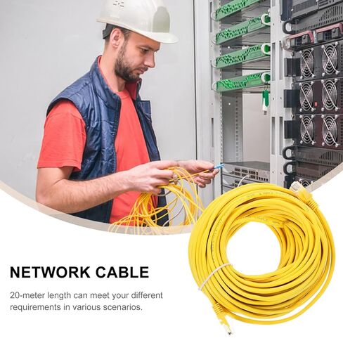 كابل شبكة Uonlytech Cat 5e بطول 20 متر سلك توصيل إيثرنت عالي السرعة لجهاز التوجيه المنزلي والكمبيوتر المحمول، ملحق كمبيوتر قوي أصفر مناسب للألعاب والاتصال بالإنترنت in Kuwait