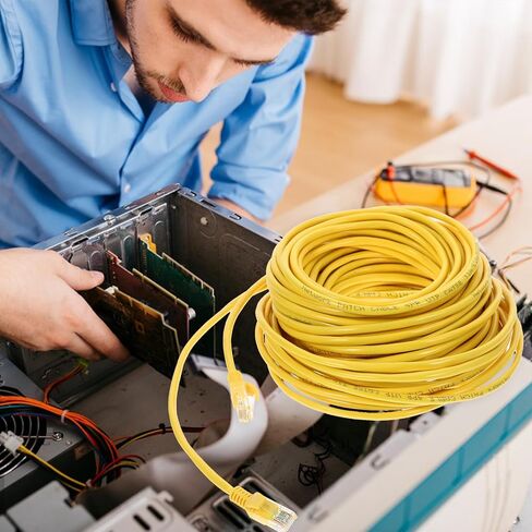 كابل شبكة Uonlytech Cat 5e بطول 20 متر سلك توصيل إيثرنت عالي السرعة لجهاز التوجيه المنزلي والكمبيوتر المحمول، ملحق كمبيوتر قوي أصفر مناسب للألعاب والاتصال بالإنترنت in Kuwait