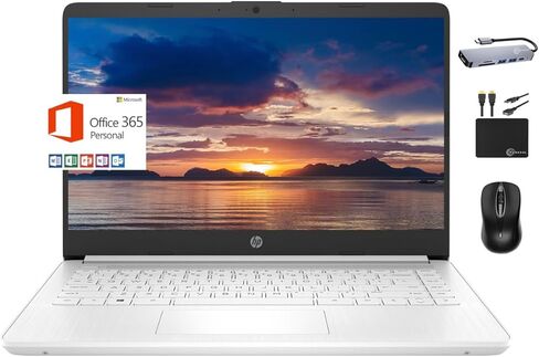 HP 2024 Premium 14 بوصة Micro-Edge كمبيوتر محمول محمول للأعمال الطلابية، Intel Quad-Core N4120، ذاكرة الوصول العشوائي 8 جيجابايت، 192 جيجابايت (64 جيجابايت eMMC + بطاقة 128 جيجابايت)، كاميرا ويب، WiFi، Windows 11S + 1 سنة Office 365، MarxsolAccessory Whit in Kuwait