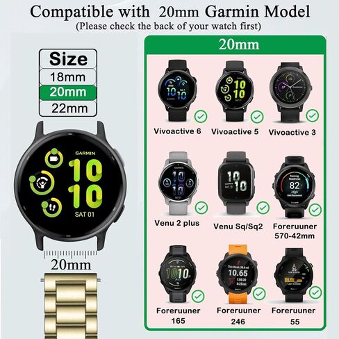أحزمة ساعة معدنية متوافقة مع Garmin Vivoactive 6/Vivoactive 5/3/3 Music، سوار معصم من الفولاذ المقاوم للصدأ 20 مم لـ Garmin Venu SQ/Forerunner 55/165/245 للرجال والنساء in Kuwait